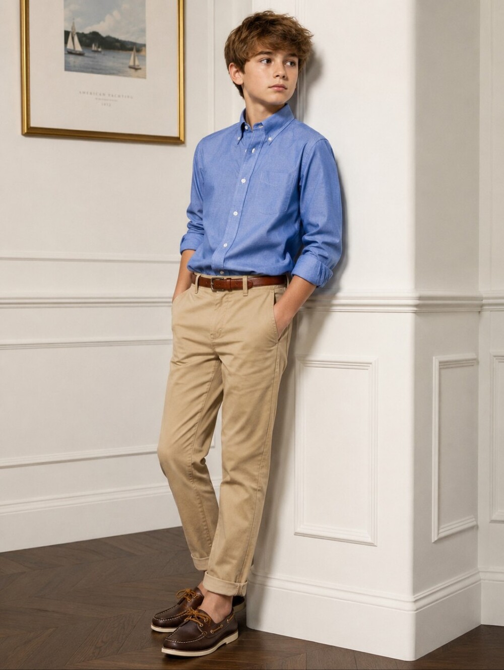 Brooks Brothers Boys Classic Prep School Button Down Shirt Blue Non Iron Cotton